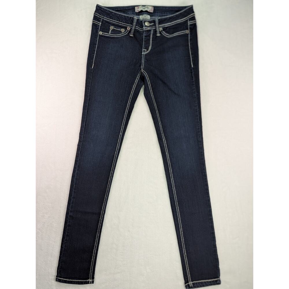 Fragile Juniors Medium Skinny Stretch Dark Wash White Stitch Pull On VTG Y2K
